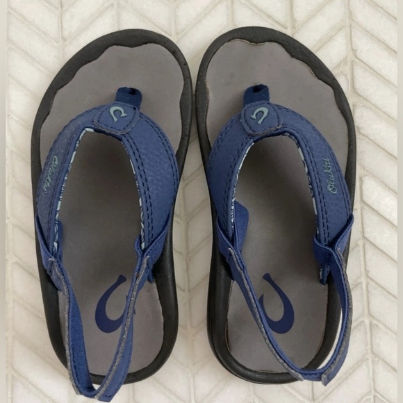 OluKai Ohana Leather Sandal Toddler Slingback Flip-flop Size 9 / 10 Blue - Picture 6 of 7